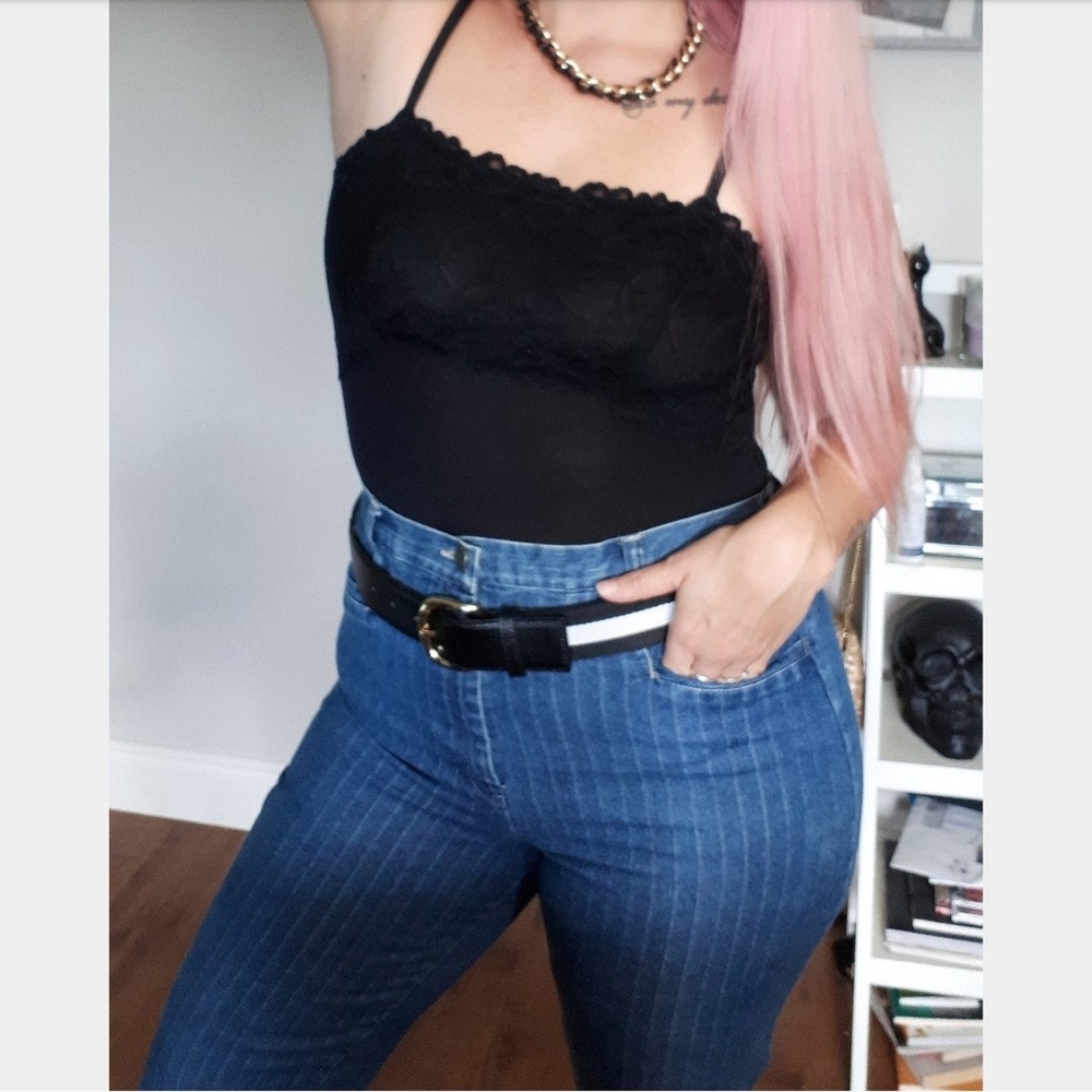 Vintage pinstriped denim capris